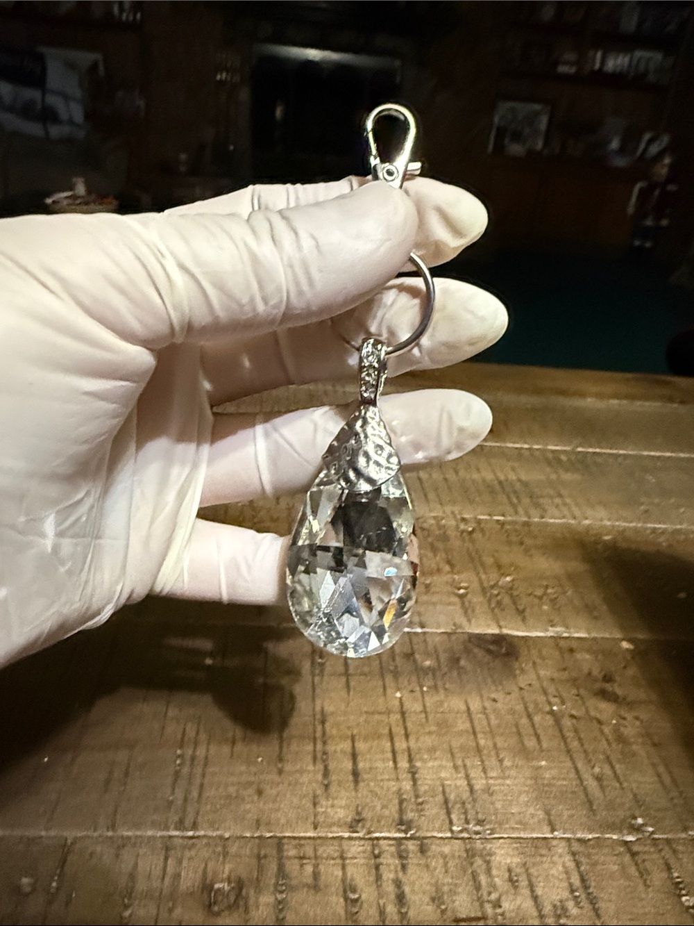 Clear Crystal Teardrop Pendant Keychain